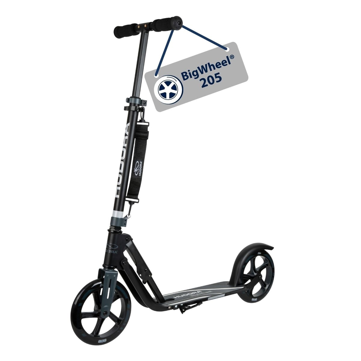 HUDORA BigWheel 205 Cityroller – Aluminium, klappbar, höhenverstellbar, Ständer, 205mm Räder, für Kinder & Erwachsene bis 100 kg