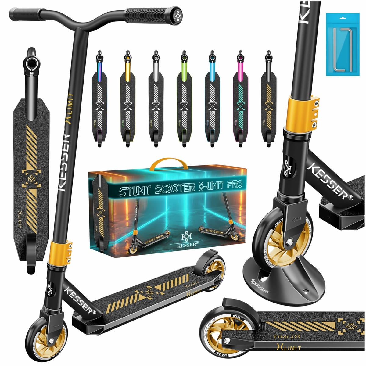 KESSER X-Limit-Pro Stunt Scooter Black/Gold – ABEC-9 & 110 mm PU-Räder