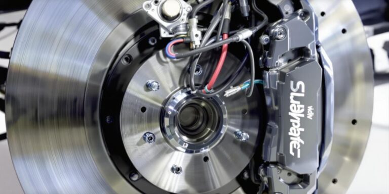 Detailaufnahme eines elektrischen Bremssystems.