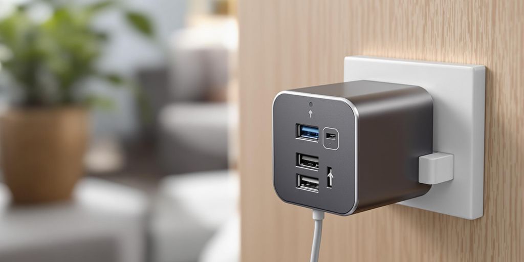 Intelligentes Ladegerät mit mehreren Anschlüssen und modernem Design.