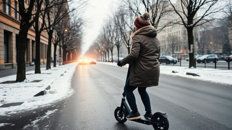 E-Scooter fahren im Winter bei Kälte
