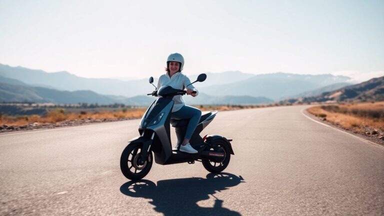 Elektroroller fährt auf langer Straße