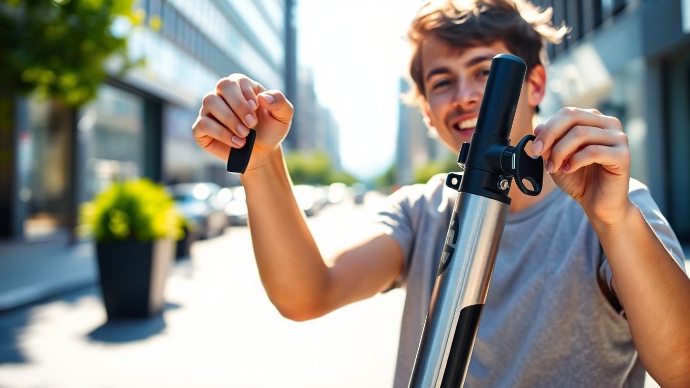 Elektroroller mit Schlüssel in der Hand
