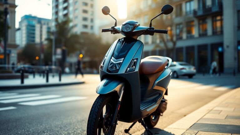 Elektroroller auf einer Stadtstraße im Sonnenlicht.