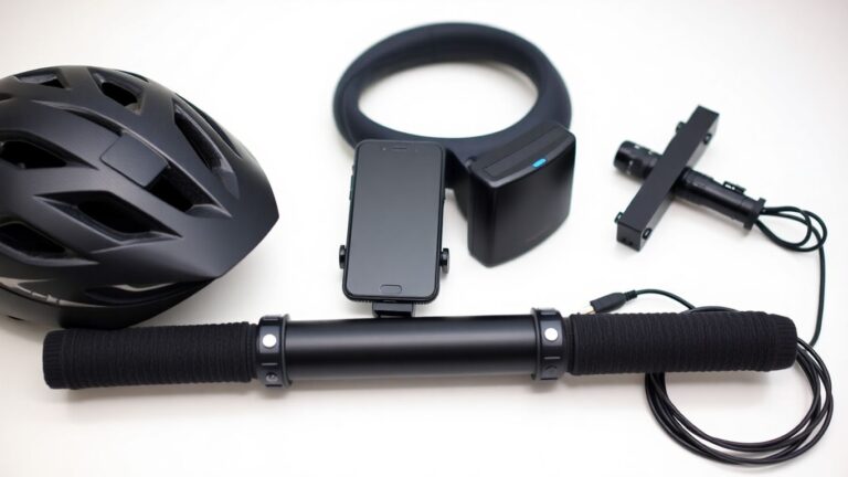 Elektroroller Zubehör: Helm, Schloss, Handyhalterung, Ladekabel.