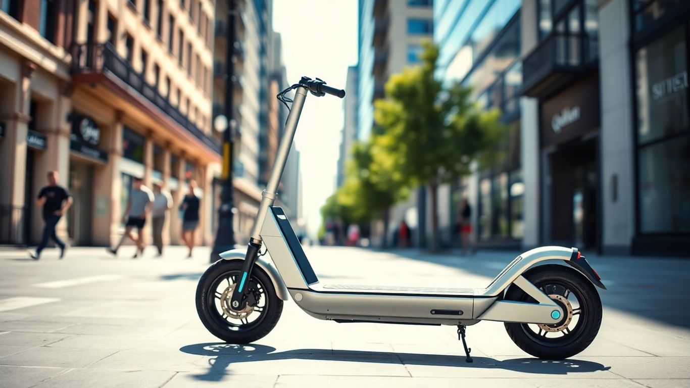 Elektroroller auf einer sonnigen Stadtstraße geparkt.